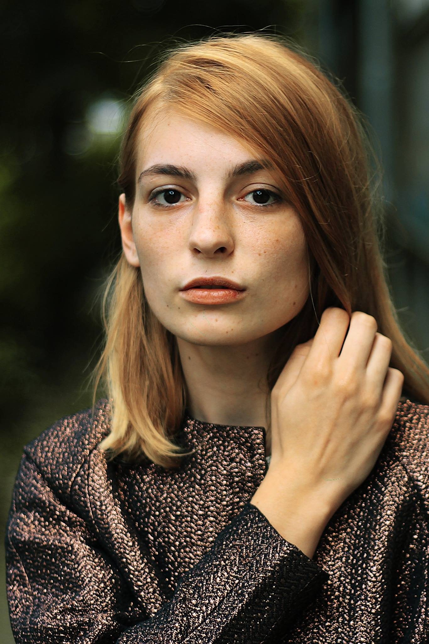 Portrait — woman in textured knit