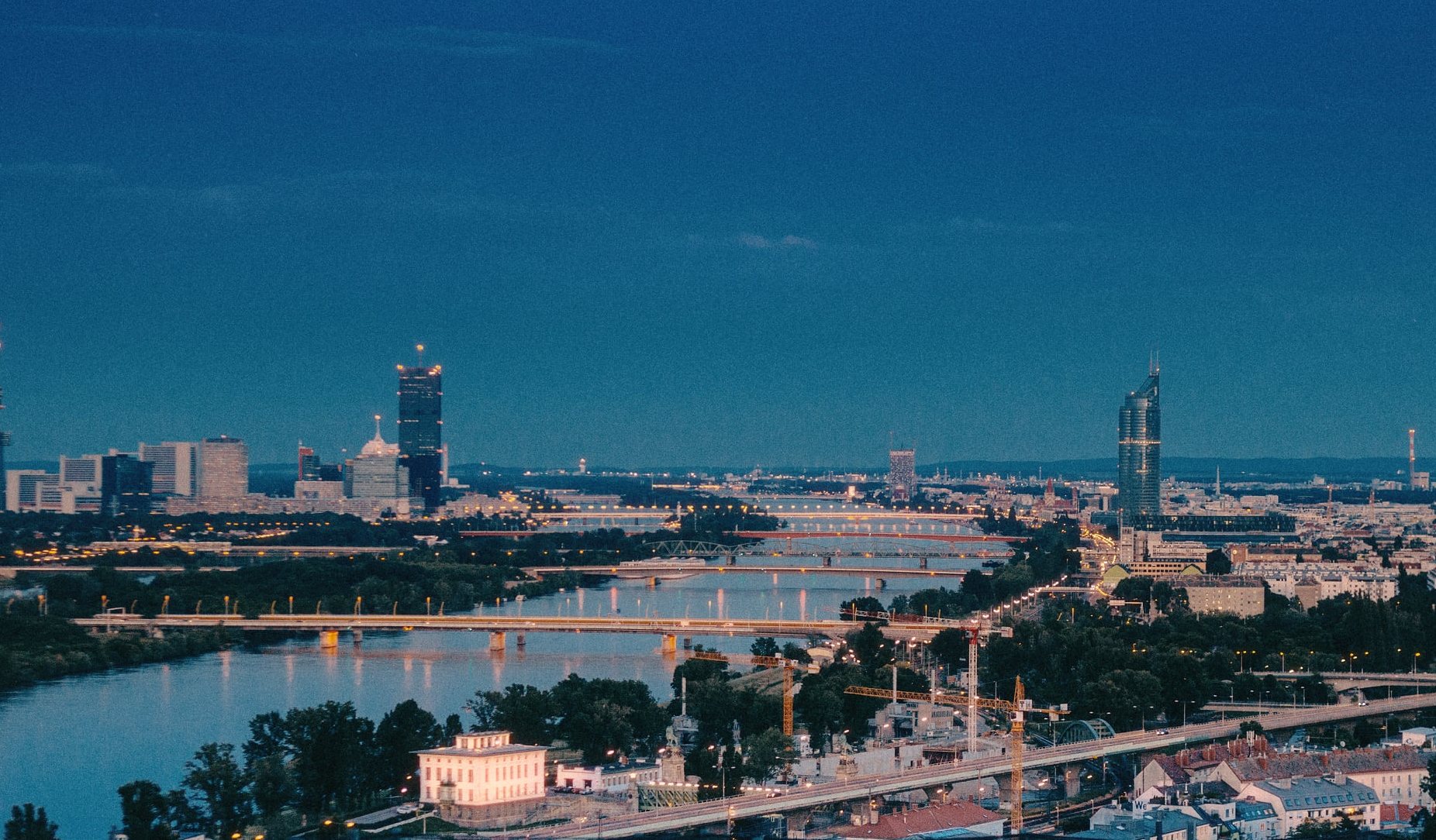 Vienna and the Danube at dusk